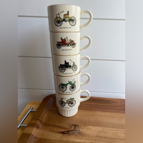 Vintage Other - Ceramic Antique Car Mugs Vintage Stackable Set Of 5 Collectible Collector Item